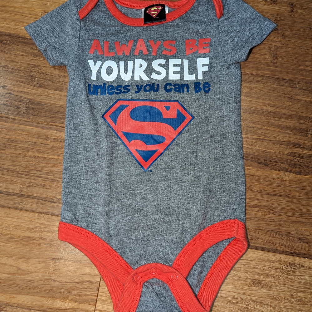 Superman Gray and Red infant One Piece, 0-3 month excellent condition.